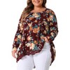 Agnes Orinda Women's Plus Size Lace Trim Floral Pattern Long Sleeve High Low Hem Tunic Blouse - 2 of 4
