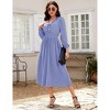 A-Line Dress for Women Fall 2025 Flounce V Neck Pleated Dress Lantern Sleeve Formal Dresses Church Dress - 3 of 4