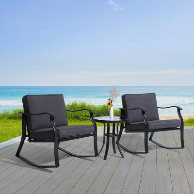 3pc Outdoor Conversation Set with Rocking Chairs & Table - Gray - Crestlive Products