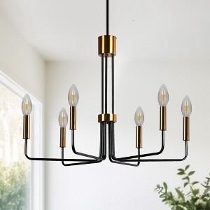 DORESshop 6-Light Black and Brass Dining Chandelier Vintage Farmhouse Candlestick Kitchen Island Hanging Pendant Light - 1 of 4