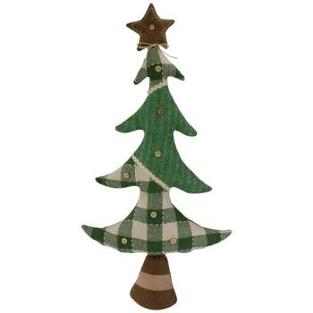 Northlight 30" Tan and Green Buffalo Plaid Knit Christmas Tree Decoration
