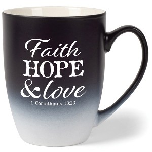 Elanze Designs Faith, Hope & Love 1 Corinthians 13:13 Two Toned Ombre Matte Black and White 12 ounce Ceramic Stoneware Coffee Cup Mug - 1 of 4
