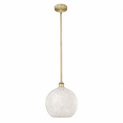 White Mouchette - 1 Light Stem Hung Pendant In Modern Style-13 Inches Tall and 12 Inches Wide