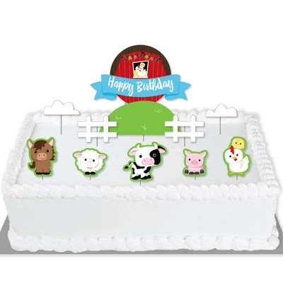 Big Dot of Happiness Farm Animals - Barnyard Birthday Party Cake Decorating Kit - Happy Birthday Cake Topper Set - 11 Pieces