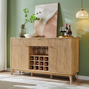SinCiDo 60" Modern Fluted Wine Bar Cabinet, Coffee Bar with Wine & Glass Rack, 3 Drawers & Adjustable Shelves, Buffet Sideboard - 1 of 4