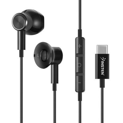 Insten USB Type-C In-Ear Earbuds with Microphone - Wired Powerful Bass HiFi Sound Stereo Earphones with Built-in Mic & Volume Control, Black