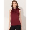 INSPIRE CHIC Women's Elegant Satin Sleeveless Bow Tie Mock Neck Solid Work Blouse - 2 of 4