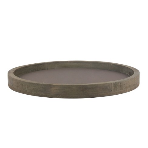 11.8 Rustic Round Wood Tray Brown - Stonebriar Collection : Target