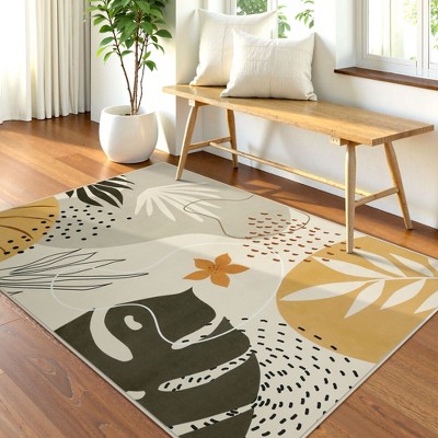 Lahome Machine Washable Area Rugs Non-Slip Large Living Room Rug Boho Botanical Print Ultra-Thin Indoor Rug for Classroom Nursery Dining Room