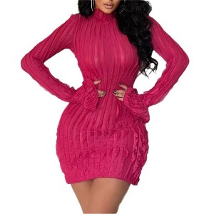 Coolmee Women's Sexy Club Party Dress Ruffle Bell Long Sleeve Dresses Mock Neck Going Out Outfits Mini Bodycon Dresses - 1 of 4