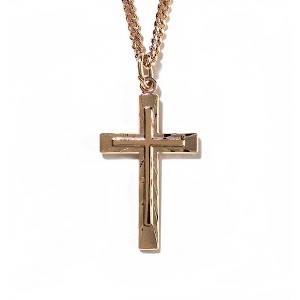 Double Dimensional Etched Cross Gold Plated 18 inch Metal Chain Pendant Necklace - 1 of 1