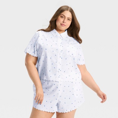 Women's Scalloped Edge Button-Down Pajama Shirt - Auden™