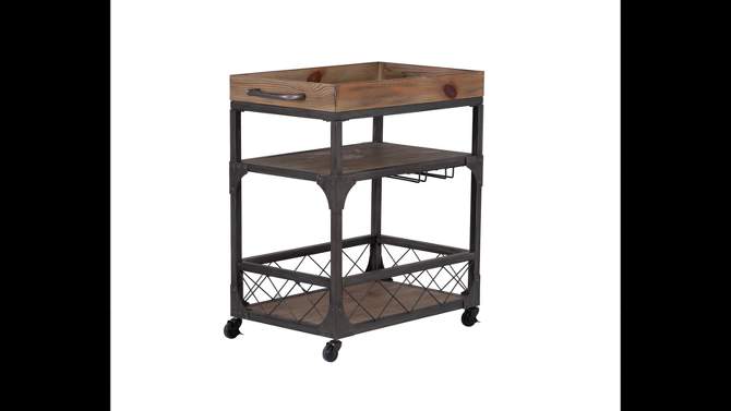 Collin Industrial Metal 3 Tiers of Storage Handle and Wheels Bar Cart Antique Bronze - Powell, 2 of 11, play video