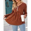 Women's V Neck Blouse Half Zip up Casual Tunic Shirts Babydoll Chest Tie Knot Shirts Ruched Flowy Hem Tunic Tops - 2 of 4