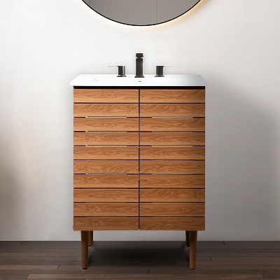 Aubert 24" Walnut Modern Farmhouse Bath Vanity Cabinet