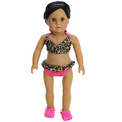 Sophia’s Leopard Print Bikini Swimsuit for 18” Dolls, Tan/Hot Pink
