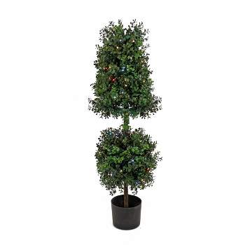 National Tree Company 48" Boxwood Cone and Ball Topiary with Multi-Function LED Lights Artificial Tree