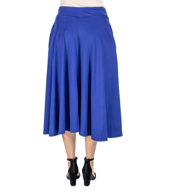 24seven Comfort Apparel Elastic Waist Pleated Pocket Midi Skirt, 3 of 5