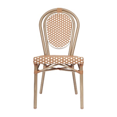 Brown and White Wicker Rattan Outdoor Bistro Chair