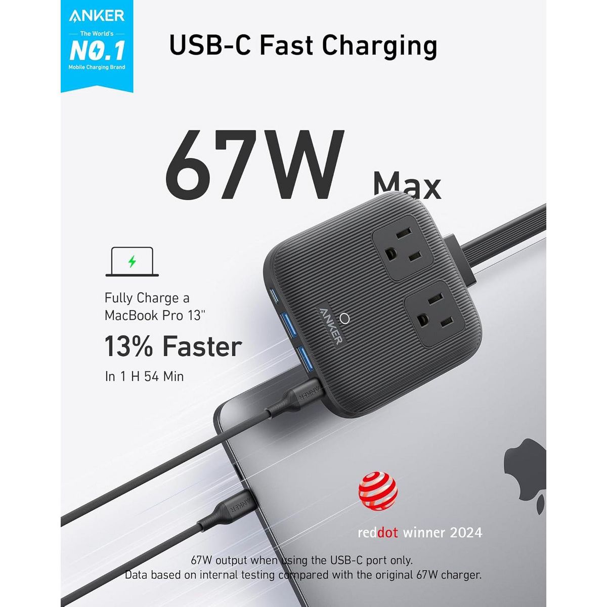 Anker Travel Power Strip, Anker Nano 67W Max 6-in-1 USB C Charger - thumbnail 2