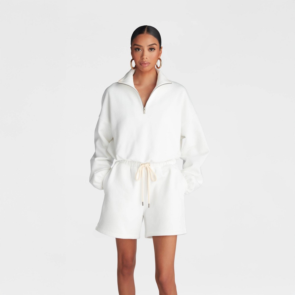 Large KBB by KAHLANA Women's Pullover 'The Quarter Zip Sweatshirt' - White L