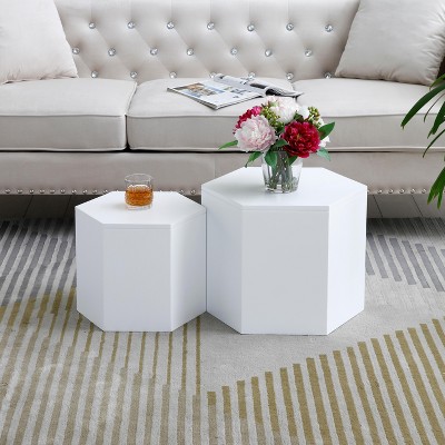 Nesting Coffee Tables, Hexagon Side Table End Table Set of 2 4Q -ModernLuxe