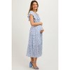 PinkBlush Blue Floral Front Ruched Ruffle Shoulder Tiered Maternity Midi Dress - 3 of 4