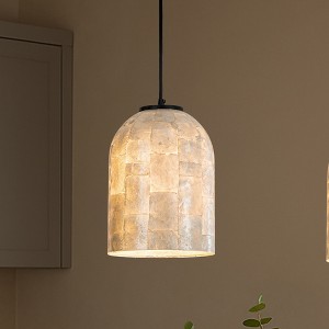 ALOADECOR 1-Light 7'' Modern Farmhouse Natural Capiz Seashell Single Pendant Light Coastal Cylinder Hanging Light For Kitchen and Dining Room - 1 of 4
