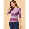 INSPIRE CHIC Women's Stripes Casual Basic Elbow Sleeves Boat Neck Slim Fit T-Shirts - 3 of 4