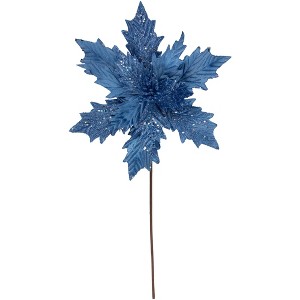 Northlight 24" Glittered Blue Poinsettia Christmas Stem Spray - 1 of 4