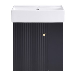 COWLOWN 21.6 inch Modern Floating Bathroom Vanity ,Perfect for Small Bathrooms, Right side storage,Black - 1 of 4
