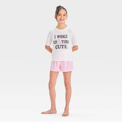 Girls' Care Bears Graphic T-Shirt & Boxer Pajama Set - White