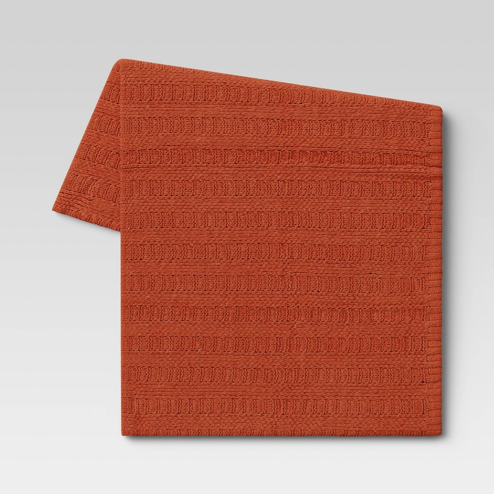 Striped Chenille Knit Throw Blanket Orange - Threshold