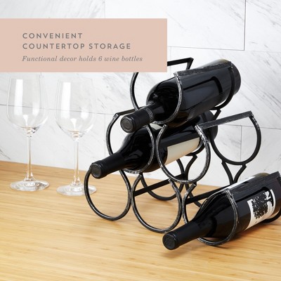 Black Cast Iron Vintage Style Wine Rack, Holds 6 Bottles