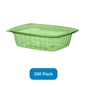 Eco-Products 24 oz Rectangle Deli Container & Lid Compostable Green PLA - Case of 200 - 1 of 2