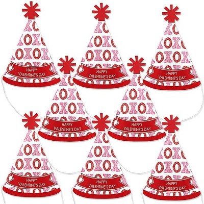 Big Dot of Happiness Conversation Hearts - Mini Cone Valentine's Day Party Hats - Small Little Party Hats - Set of 8