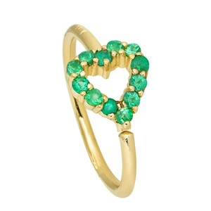 Jewelry Avalanche Ladies 14K Gold Heart Nose Hoop with Emerald Gemstones, 20G, 8mm - 1 of 4