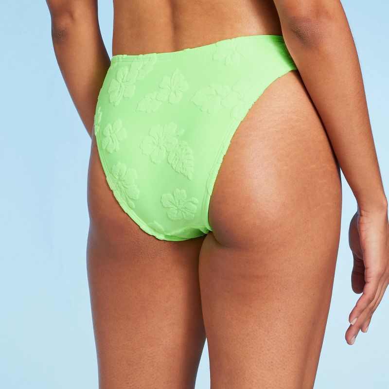 Women's Terry Textured High Leg Cheeky Bikini Bottom - Wild Fable™ Green, 6 of 9