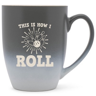 100 North Bowling Pin Design 10 Ounce Gray and White Two Toned Ombre, Comfortably Fits Your Hands, Ceramic Tea Coffee Cup Mug, This Is How I Roll