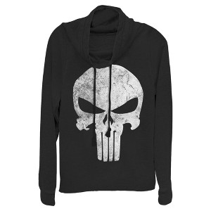 Juniors Womens Marvel Punisher Retro Skull Symbol Cowl Neck Sweatshirt - 1 of 3