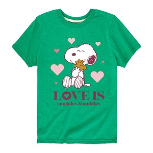Boys' - Peanuts - Love Is Snuggles And Cuddles Short Sleeve Graphic T-Shirt - 1 of 4