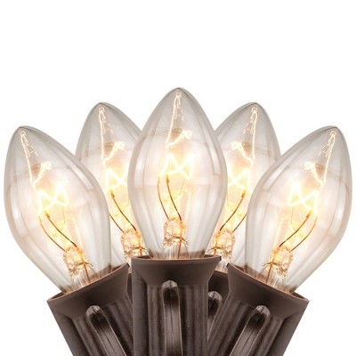 Northlight 25 Count Clear C7 Christmas Lights, 24ft Brown Wire