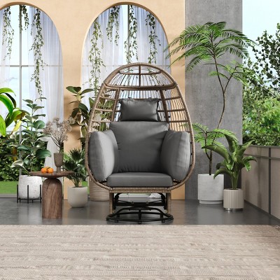Outdoor Swivel Chair With Cushions, Egg Chair Wicker With Rocking Function, Outdoor Accent Chair, Egg Chair With Stand-Cuddlewood