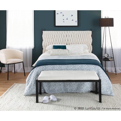 Fuji 46" Plush Black Metal Frame White PU Leather Bench