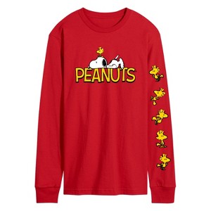 Men's - Peanuts - Logo Snoopy And Woodstock Long Sleeve Graphic T-Shirt - 1 of 3