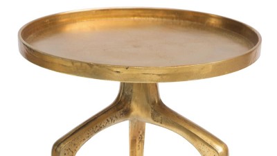 Antique Gold Round Metal Nesting Tables, Set of 2