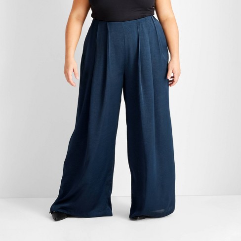 Navy blue wide leg pants best sale