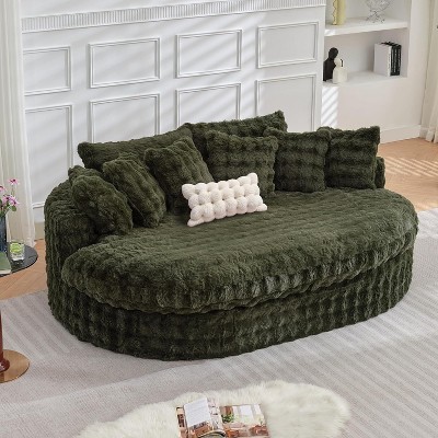 83 inch Oversized Round Sofa, Soft Cushion Sofa Bed with 6 Pillows, Round Chaise Lounge Chair for Bedroom, Livingroom, Gray