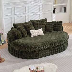 83 inch Oversized Round Sofa, Soft Cushion Sofa Bed with 6 Pillows, Round Chaise Lounge Chair for Bedroom, Livingroom, Gray - 1 of 4