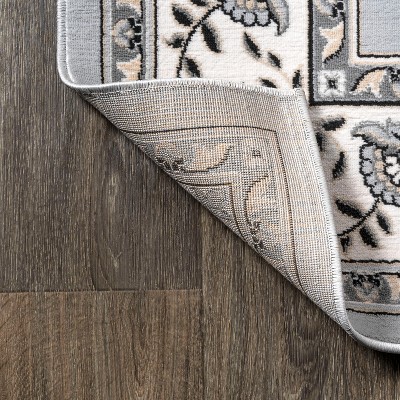 Light Gray and Cream Synthetic Persian Style Area Rug, 4' x 6'